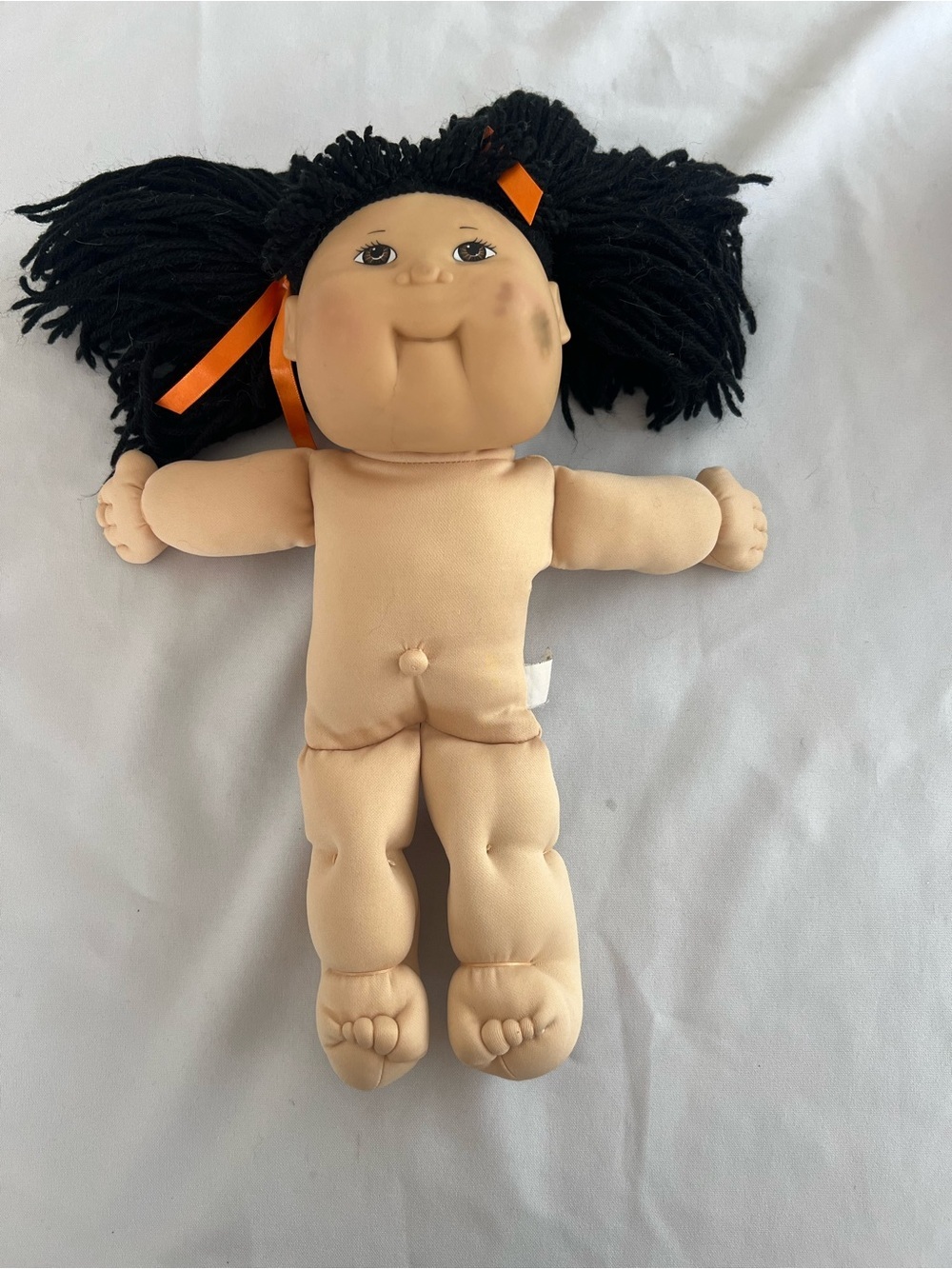 1978-1982-1987 vintage cabbage patch kid with Black Yarn Hair and Orange Ribbons